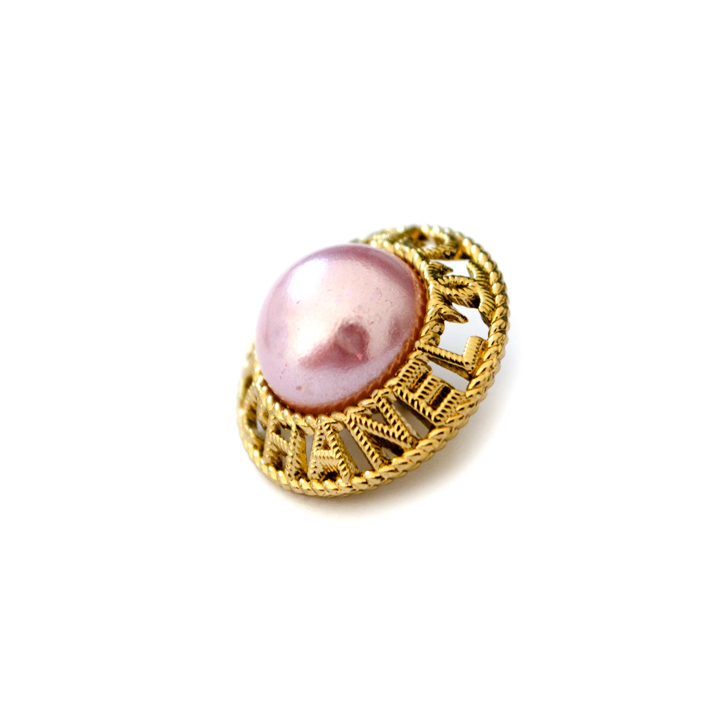 Initials CC  Gold Colour Metal Button (with Lilac Pearl