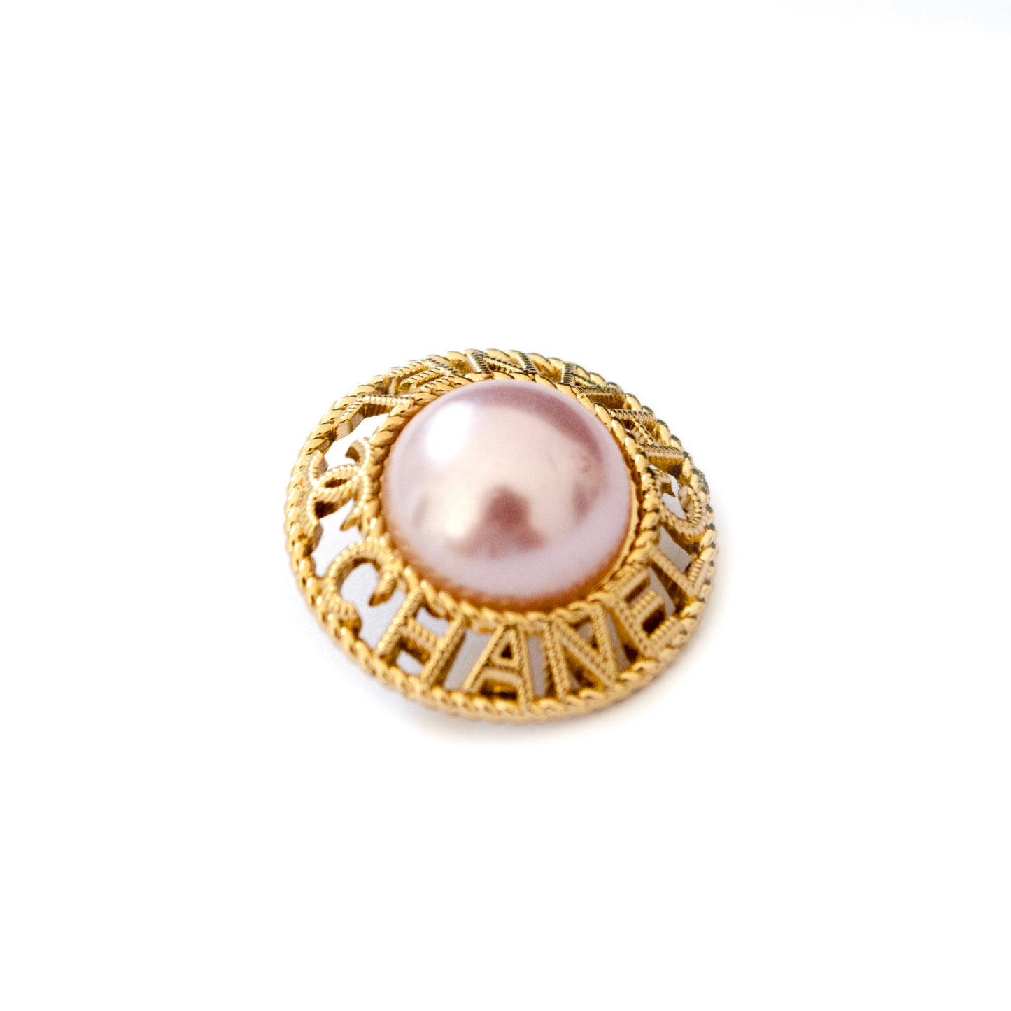 Initials CC  Gold Colour Metal Button (with Lilac Pearl