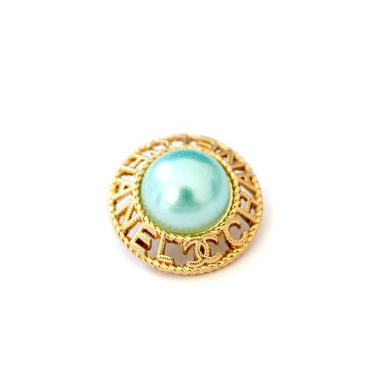 Initials CC  Gold Colour Metal Button (with Green Pearl