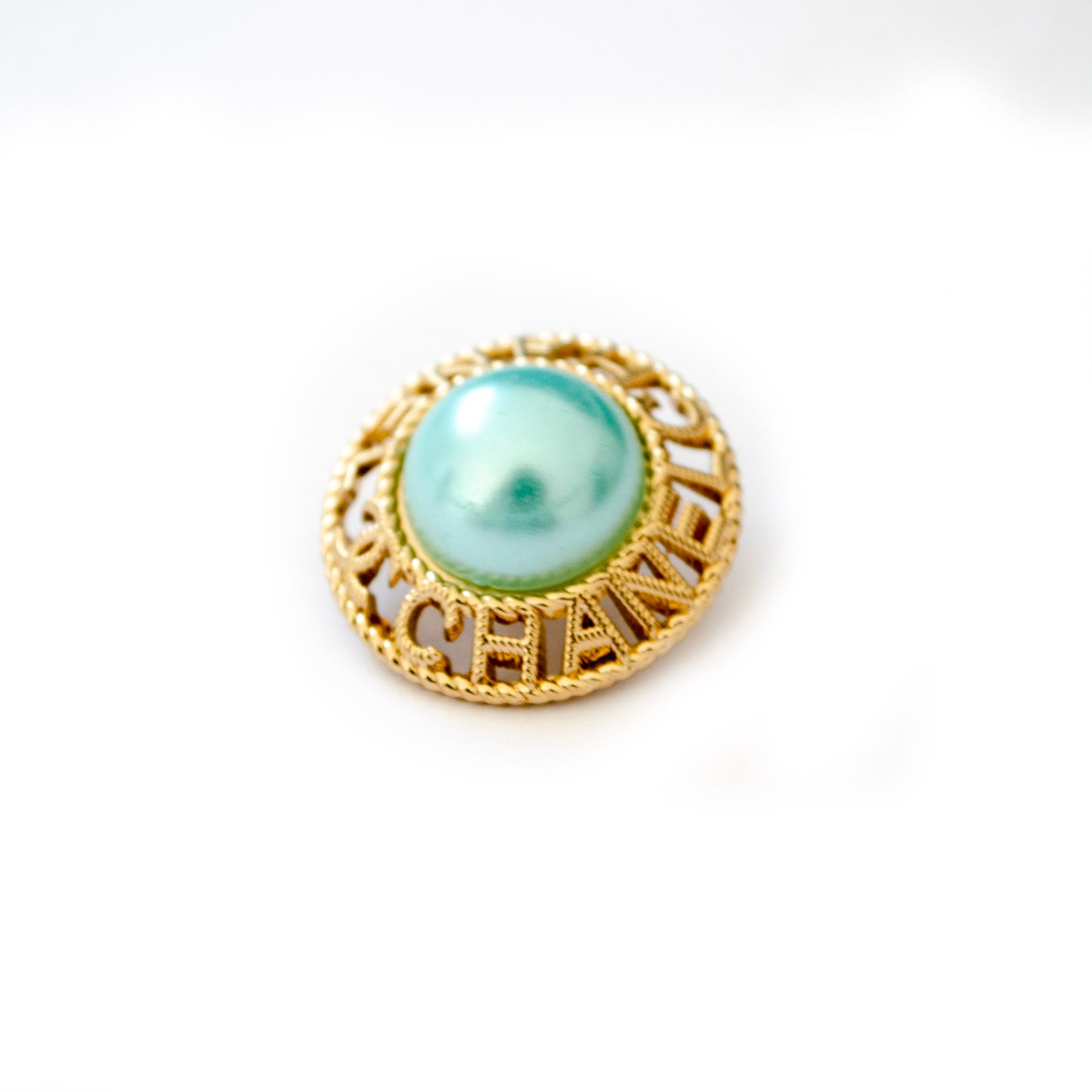 Initials CC  Gold Colour Metal Button (with Green Pearl