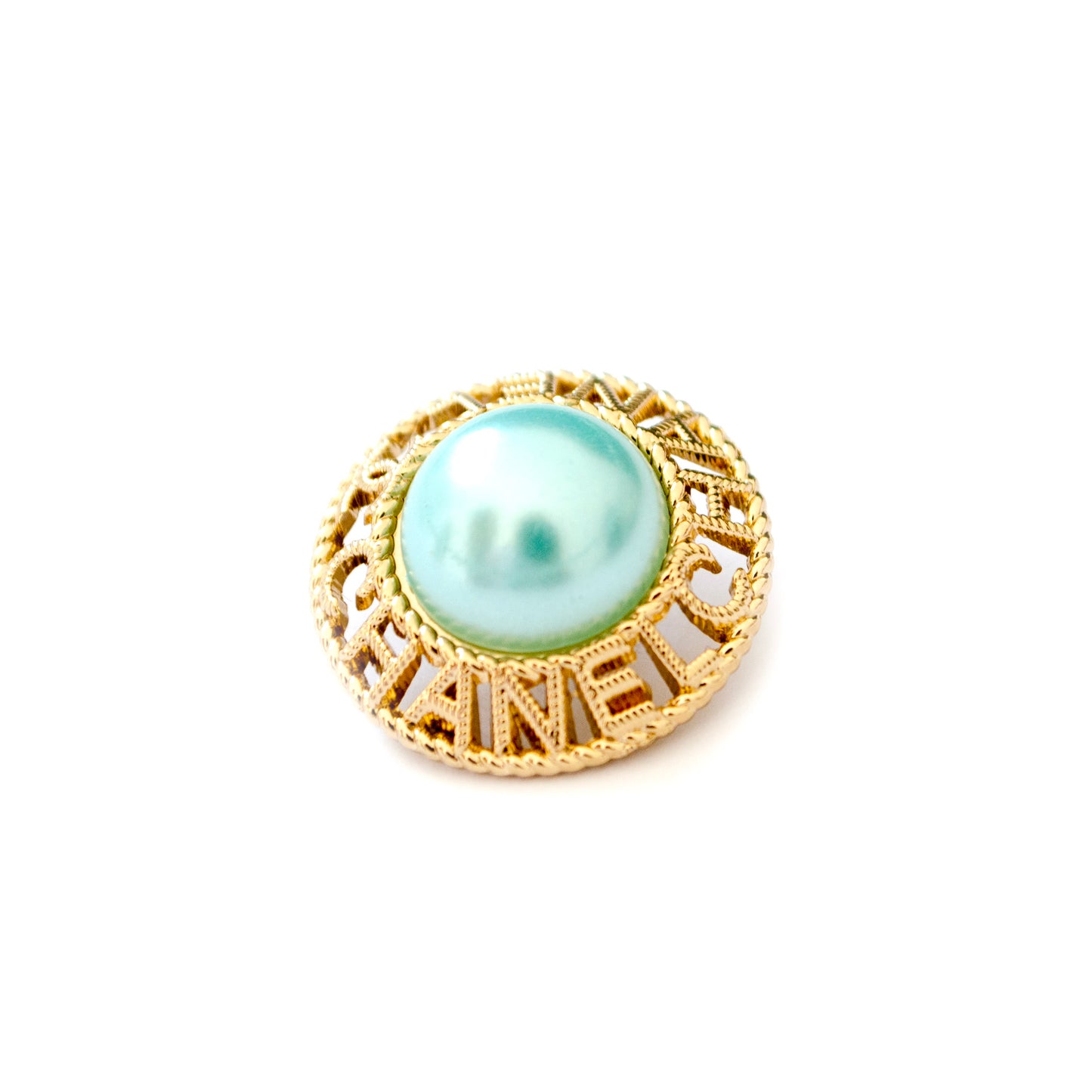 Initials CC  Gold Colour Metal Button (with Green Pearl