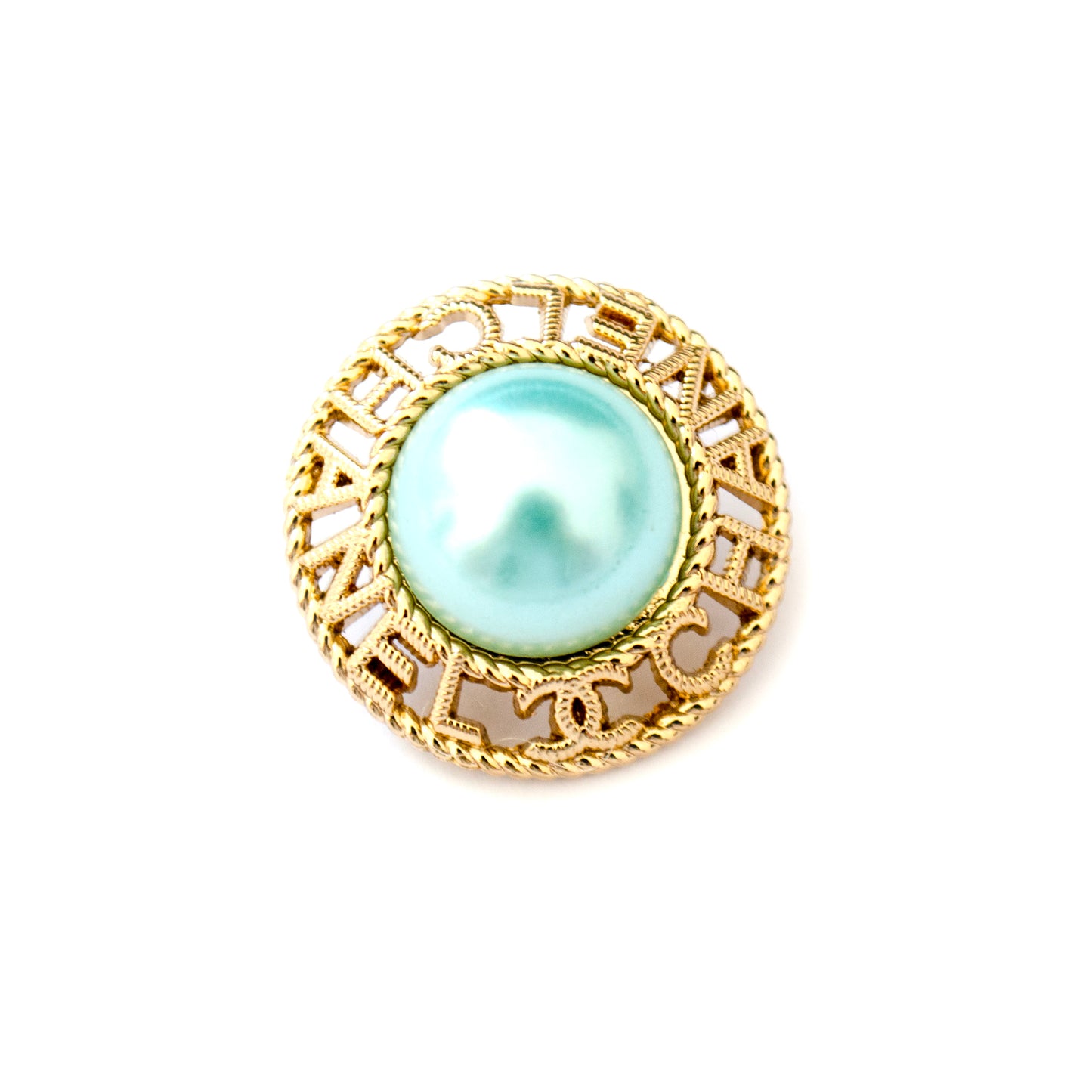 Initials CC  Gold Colour Metal Button (with Green Pearl