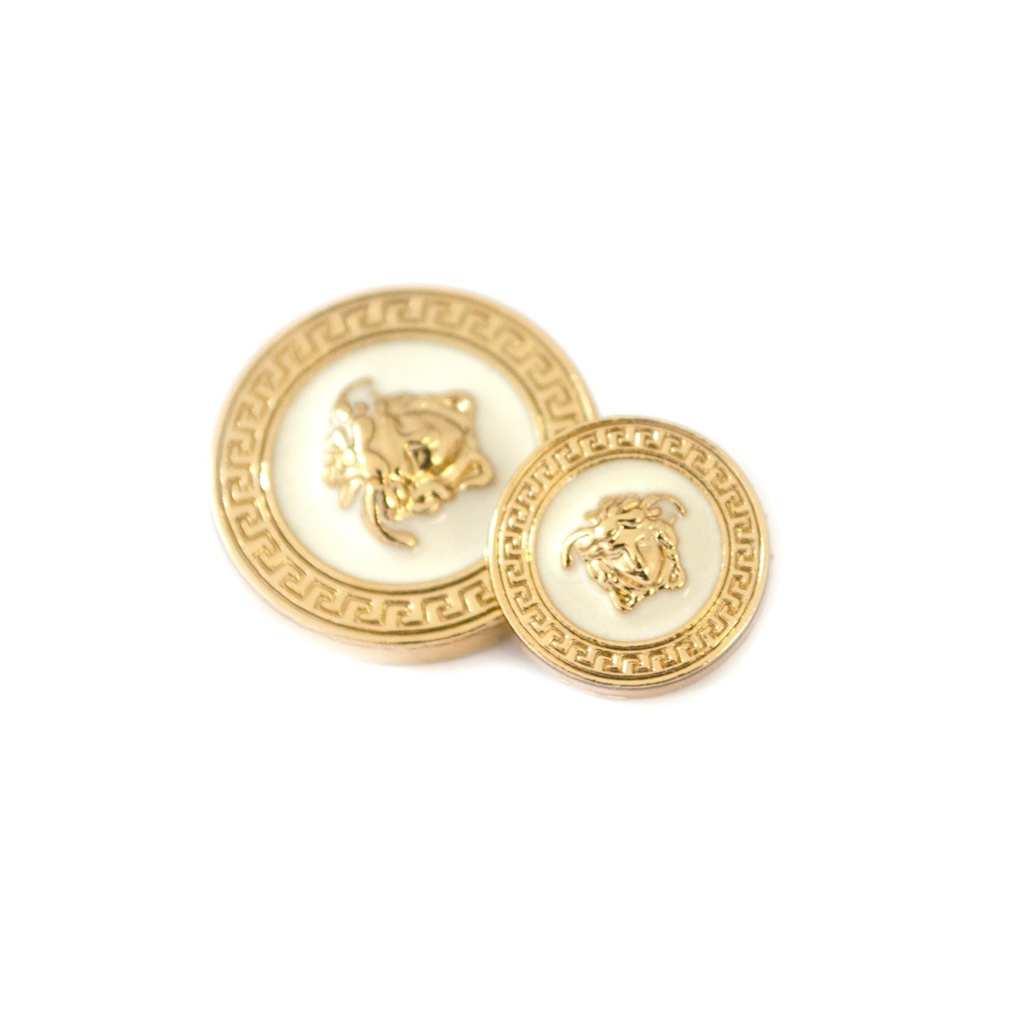 Medusa White Gold Colour Metal Button . 2 Sizes